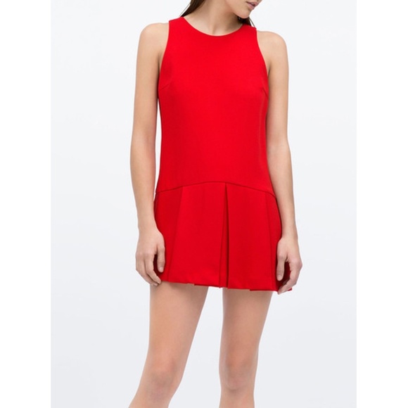 zara red pleated jumpsuit
